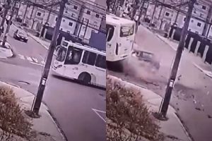 Passageira morre após carro bater na traseira de ônibus: vídeo