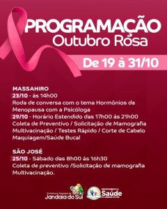 UBSs de Jandaia do Sul promovem ações do Outubro Rosa com atendimento em horários estendidos